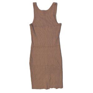 En;semble Rib-Knit Bodycon Midi Dress Mocha Brown - M Side Slit Fitted